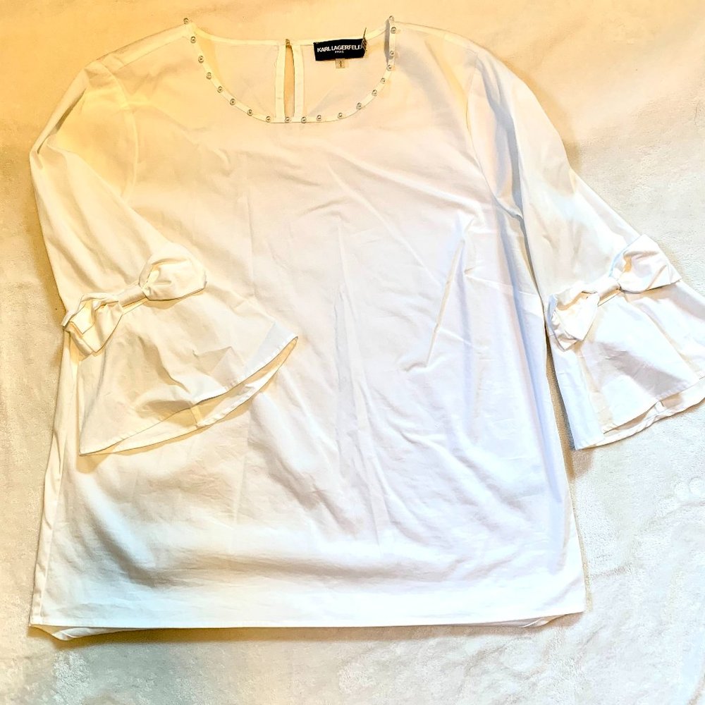 White 3/4 Sleeve Blouse With Pearl Like Buttons